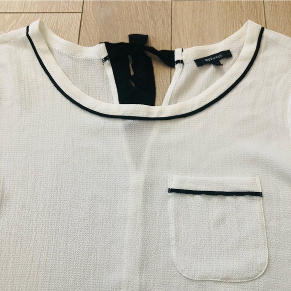 RW&CO. Pocket Short Sleeve Blouse in White & Black Size L - Picture 9 of 10
